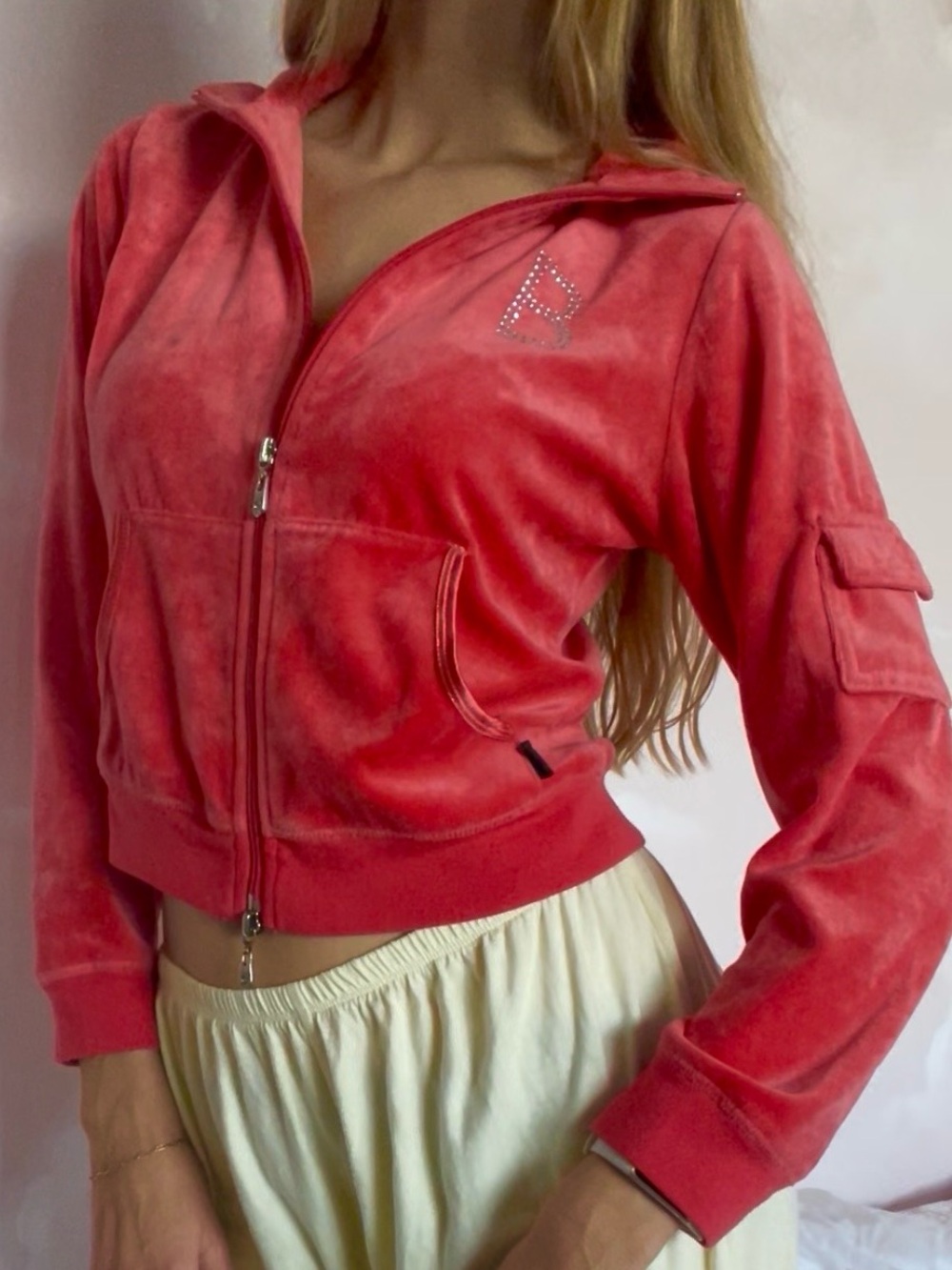 BCBG Pink Velour Zip-Up Jacket